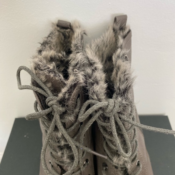 JustFab Gray Leather Combat Boots Fur Lined - Picture 4 of 5